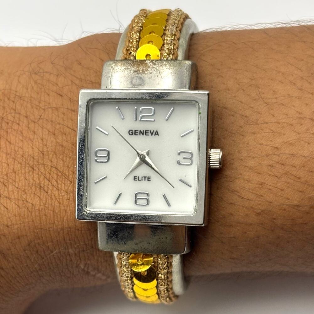 Retro Silver & Yellow Geneva Cuff Watch
